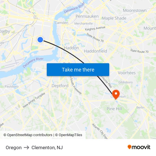 Oregon to Clementon, NJ map