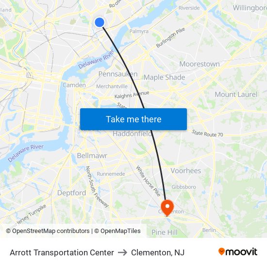 Arrott Transportation Center to Clementon, NJ map