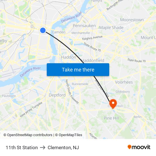 11th St Station to Clementon, NJ map