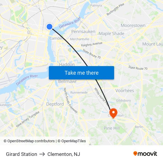 Girard Station to Clementon, NJ map