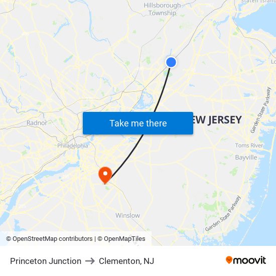Princeton Junction to Clementon, NJ map