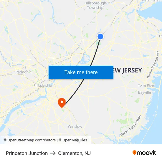Princeton Junction to Clementon, NJ map