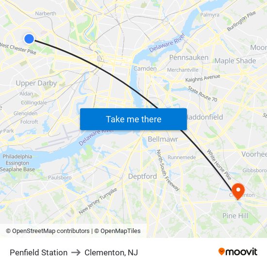 Penfield Station to Clementon, NJ map