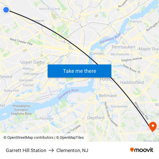 Garrett Hill Station to Clementon, NJ map