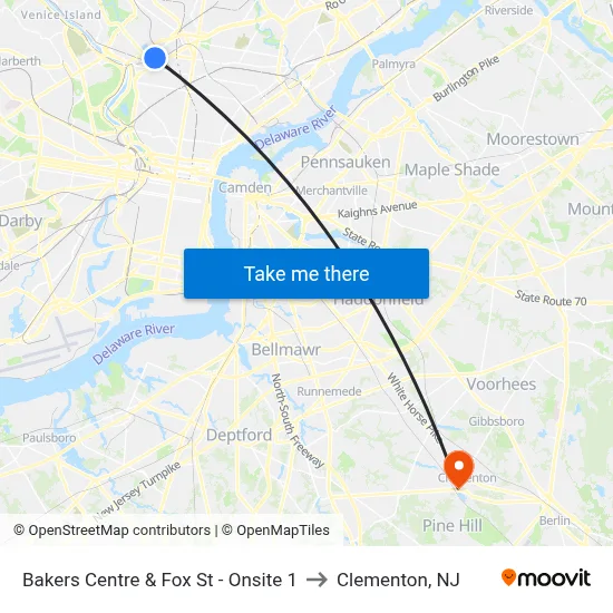 Bakers Centre & Fox St - Onsite 1 to Clementon, NJ map