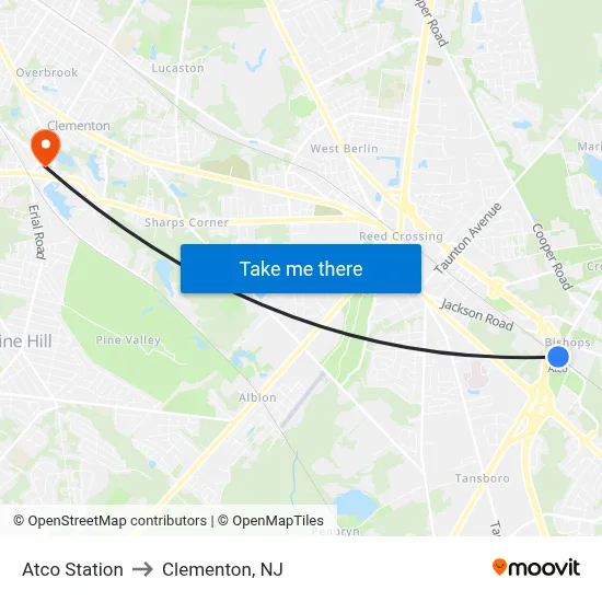Atco Station to Clementon, NJ map