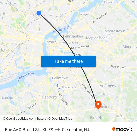 Erie Av & Broad St - Xh FS to Clementon, NJ map