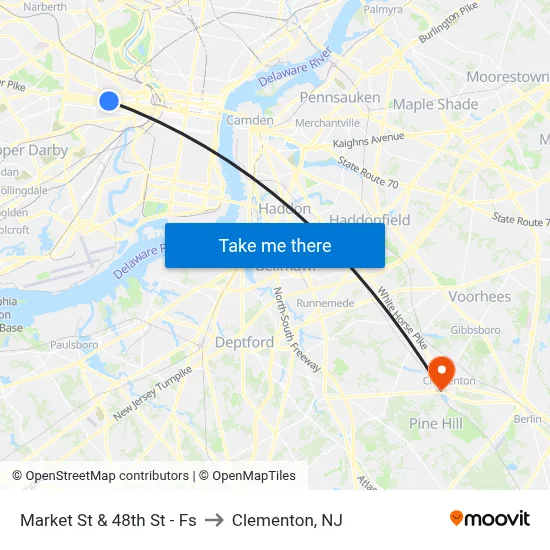Market St & 48th St - Fs to Clementon, NJ map