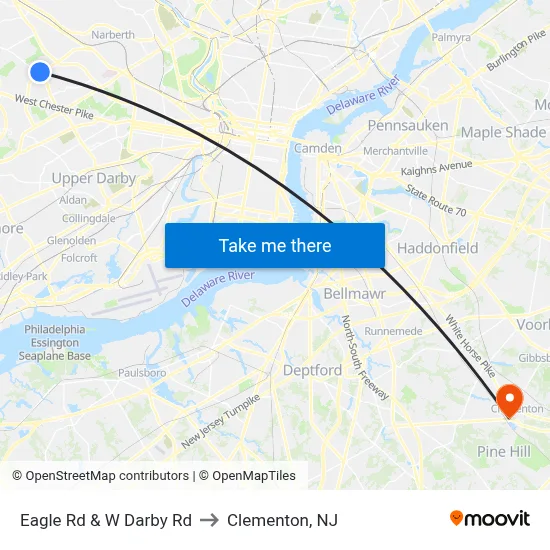 Eagle Rd & W Darby Rd to Clementon, NJ map