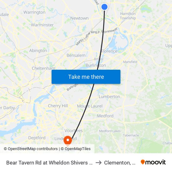 Bear Tavern Rd at Wheldon Shivers Dr to Clementon, NJ map