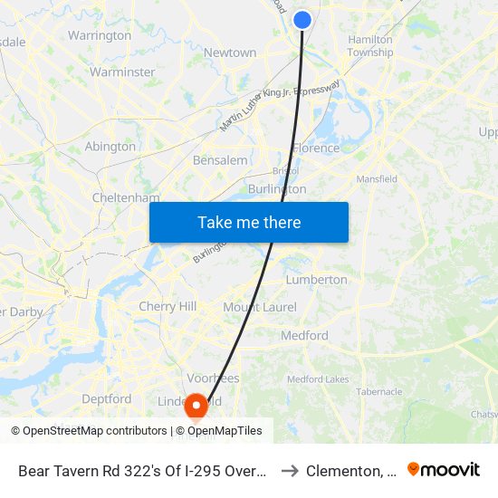 Bear Tavern Rd 322's Of I-295 Overpass to Clementon, NJ map