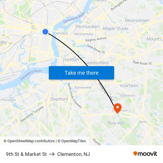 9th St & Market St to Clementon, NJ map
