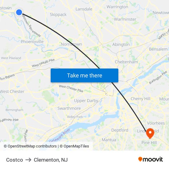 Costco to Clementon, NJ map