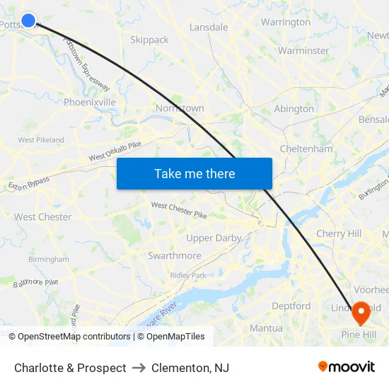 Charlotte & Prospect to Clementon, NJ map