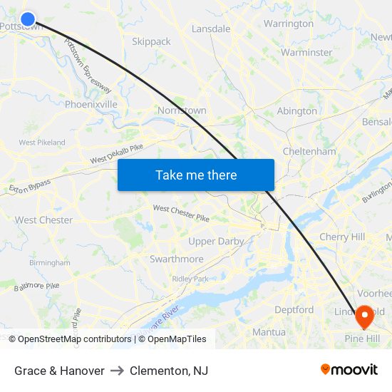 Grace & Hanover to Clementon, NJ map