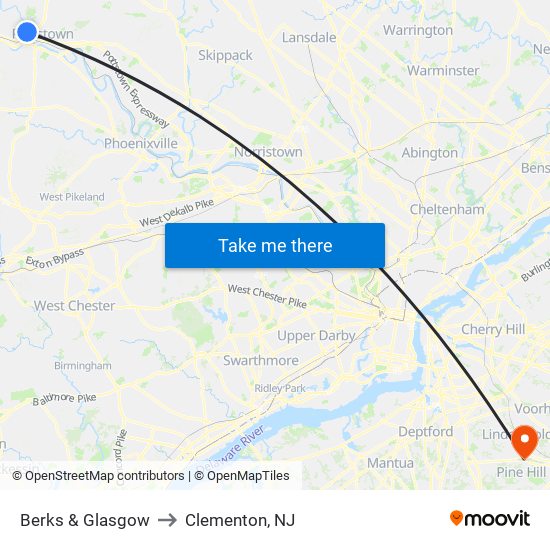 Berks & Glasgow to Clementon, NJ map