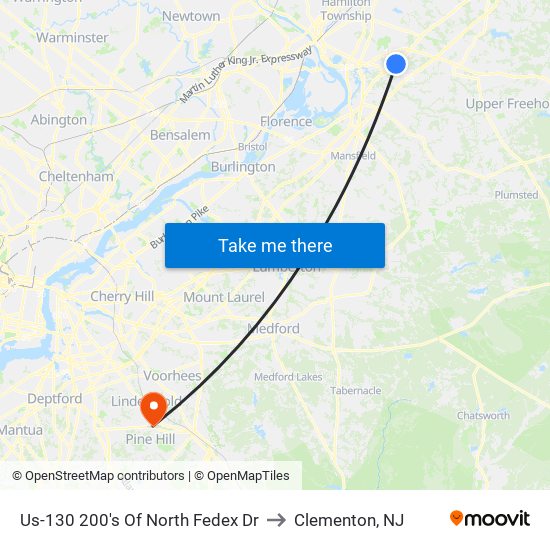 Us-130 200's Of North Fedex Dr to Clementon, NJ map