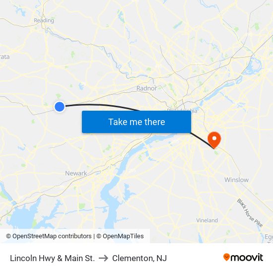 Lincoln Hwy & Main St. to Clementon, NJ map