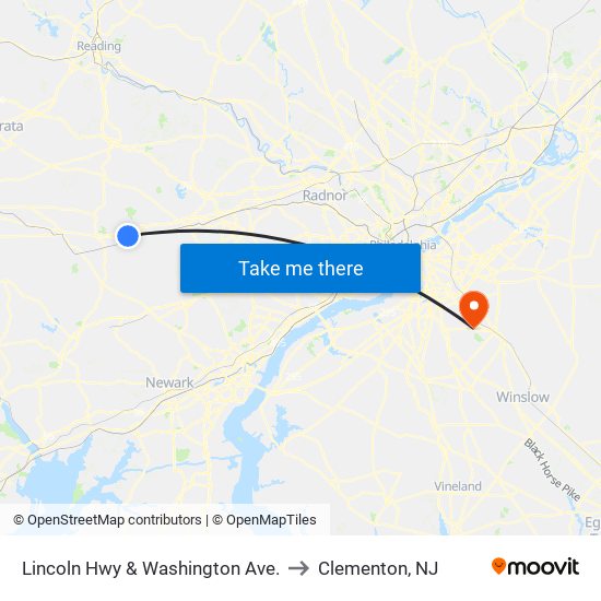 Lincoln Hwy & Washington Ave. to Clementon, NJ map