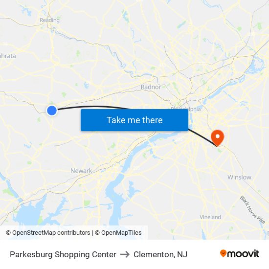 Parkesburg Shopping Center to Clementon, NJ map
