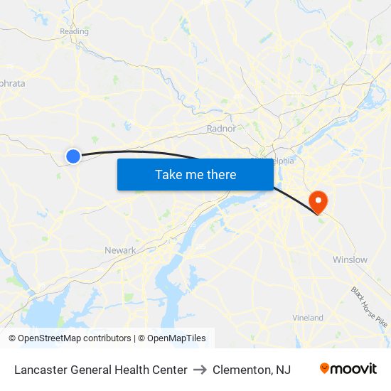 Lancaster General Health Center to Clementon, NJ map