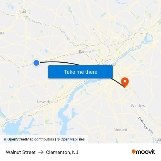 Walnut Street to Clementon, NJ map