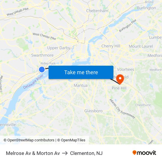 Melrose Av & Morton Av to Clementon, NJ map