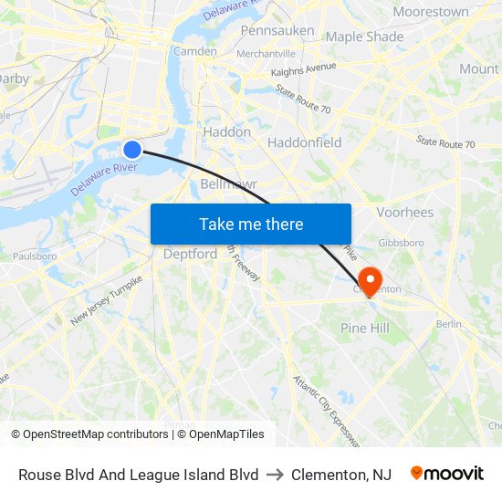 Rouse Blvd And League Island Blvd to Clementon, NJ map