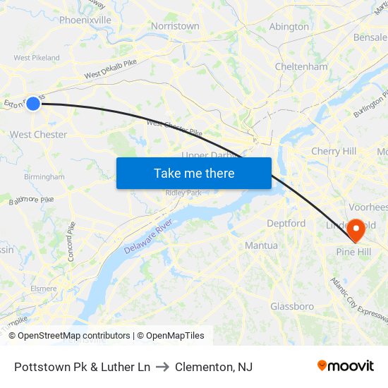 Pottstown Pk & Luther Ln to Clementon, NJ map