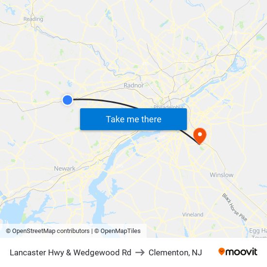Lancaster Hwy & Wedgewood Rd to Clementon, NJ map