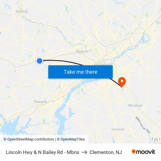 Lincoln Hwy & N Bailey Rd - Mbns to Clementon, NJ map
