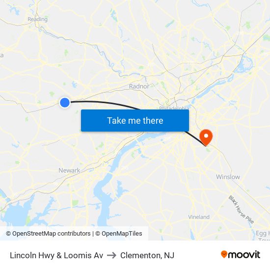 Lincoln Hwy & Loomis Av to Clementon, NJ map