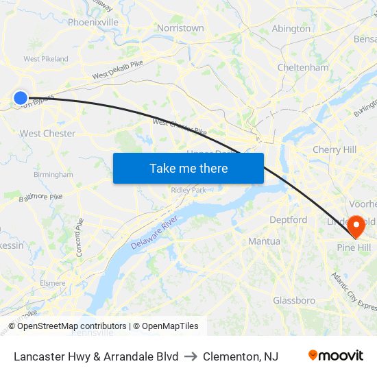 Lancaster Hwy & Arrandale Blvd to Clementon, NJ map