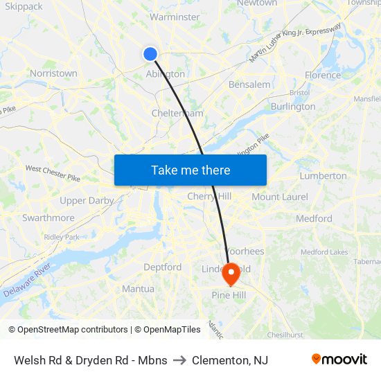 Welsh Rd & Dryden Rd - Mbns to Clementon, NJ map