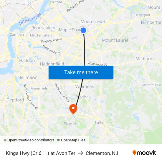 Kings Hwy (Cr 611) at Avon Ter to Clementon, NJ map