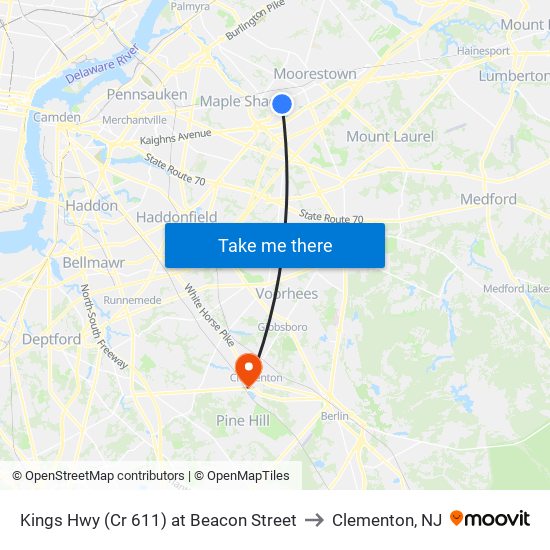 Kings Hwy (Cr 611) at Beacon Street to Clementon, NJ map