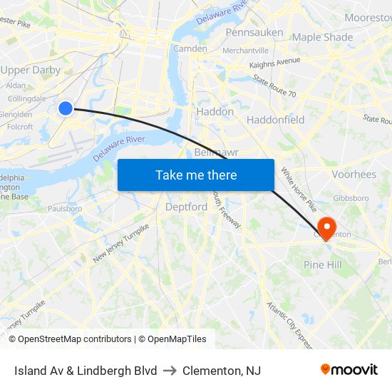 Island Av & Lindbergh Blvd to Clementon, NJ map