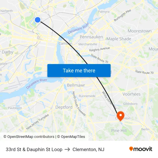 33rd St & Dauphin St Loop to Clementon, NJ map