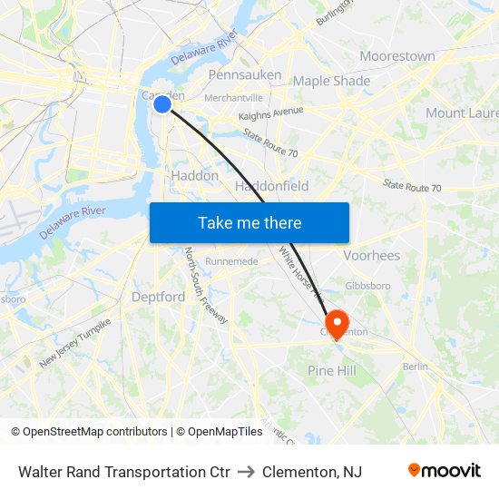 Walter Rand Transportation Ctr to Clementon, NJ map