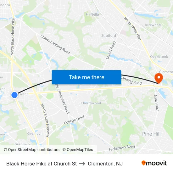 Black Horse Pike at Church St to Clementon, NJ map