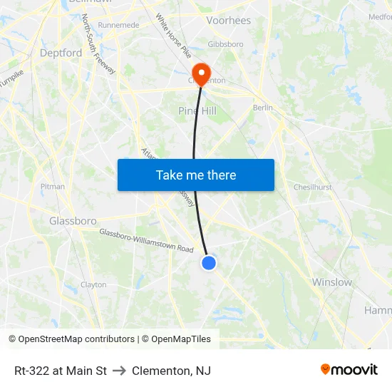 Rt-322 at Main St to Clementon, NJ map