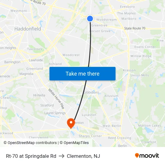 Rt-70 at Springdale Rd to Clementon, NJ map