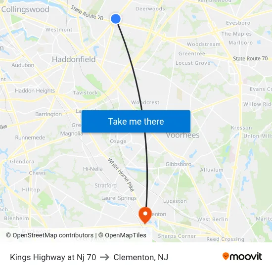 Kings Highway at Nj 70 to Clementon, NJ map
