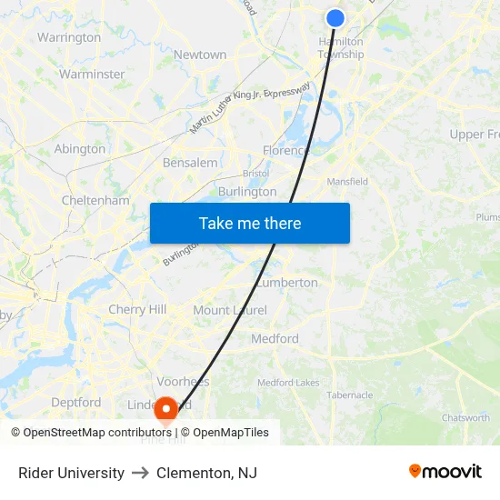 Rider University to Clementon, NJ map