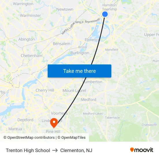 Trenton High School to Clementon, NJ map