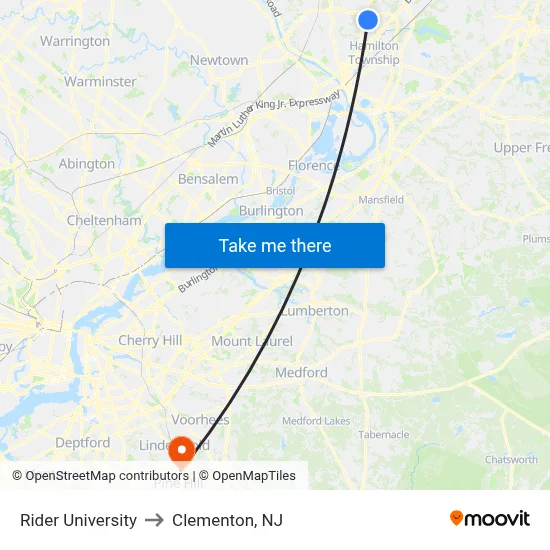 Rider University to Clementon, NJ map