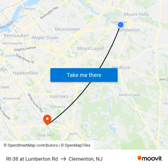 Rt-38 at Lumberton Rd to Clementon, NJ map