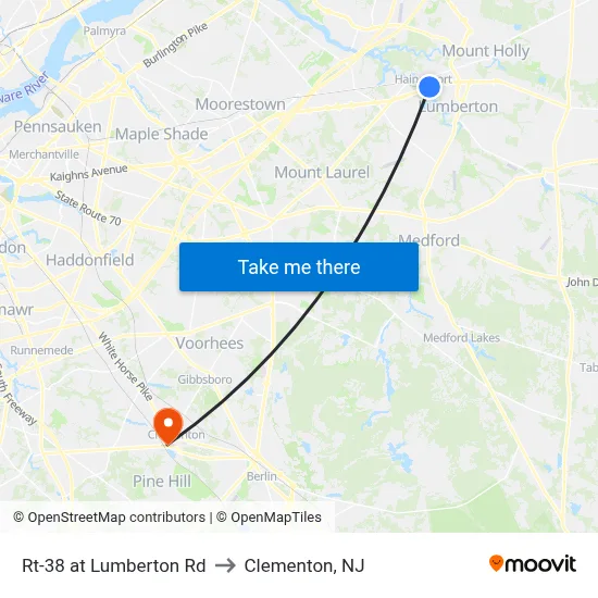 Rt-38 at Lumberton Rd to Clementon, NJ map