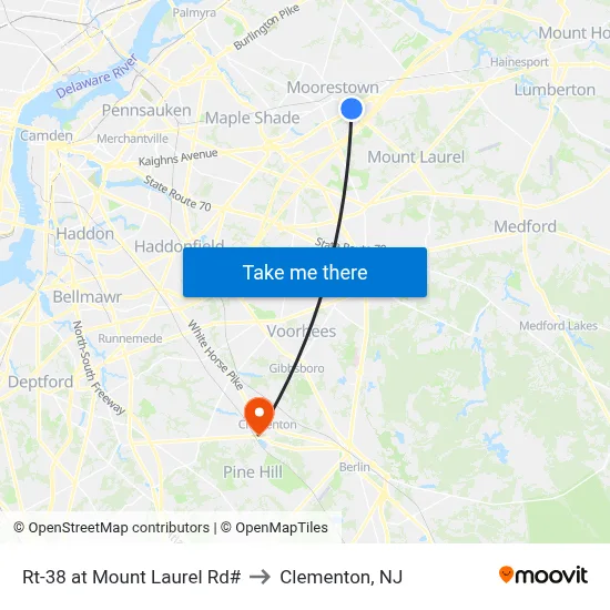 Rt-38 at Mount Laurel Rd# to Clementon, NJ map