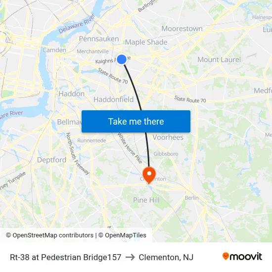 Rt-38 at Pedestrian Bridge157 to Clementon, NJ map